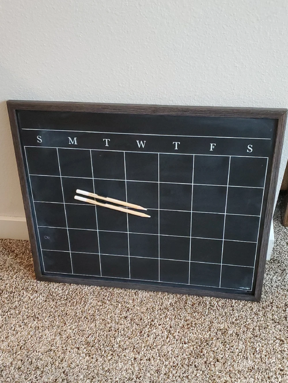 Framed Chalkboard Monthly Calendar - Black